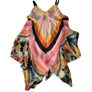 John Paul Richard Dress Floral‎ Striped V-Neck Sleeveless Size Small